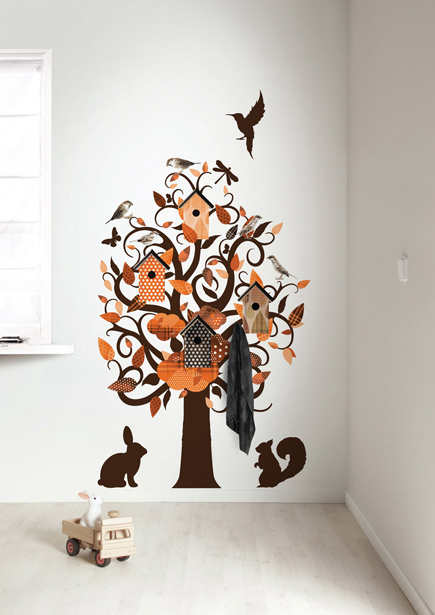 muursticker birdhouse tree - oranje