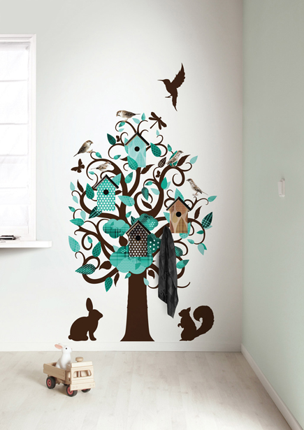 muursticker birdhouse tree - turquoise